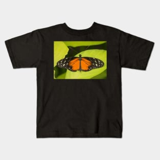 Orange, black and white butterfly Kids T-Shirt
